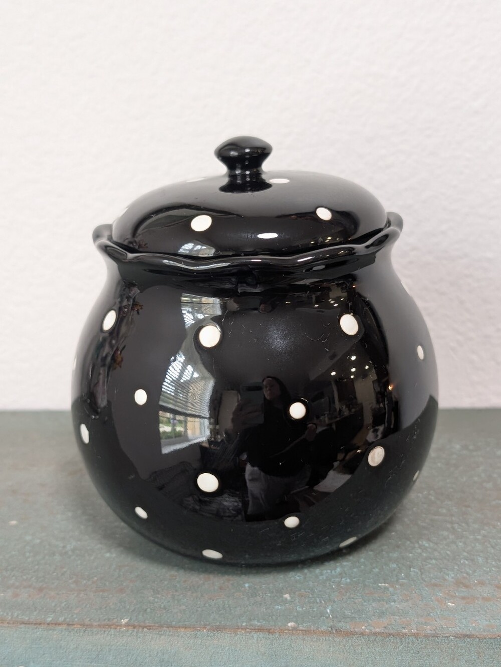 Temp-Tations By Tara Black White Polka-Dot Lidded Canister Add On Jar 1.3 QT